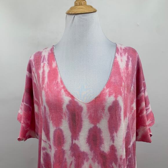 Free for Humanity Shirt Womens OS One Size Metallic Short Sleeve Tie Dye V Neck - Picture 3 of 11